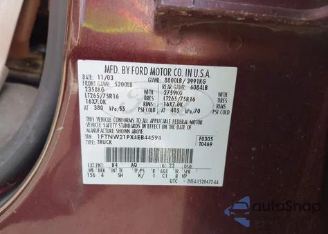 2004 Ford F-250 Lariat/Xl/Xlt из США, поврежденный, VIN 1FTNW21PX4EB44594